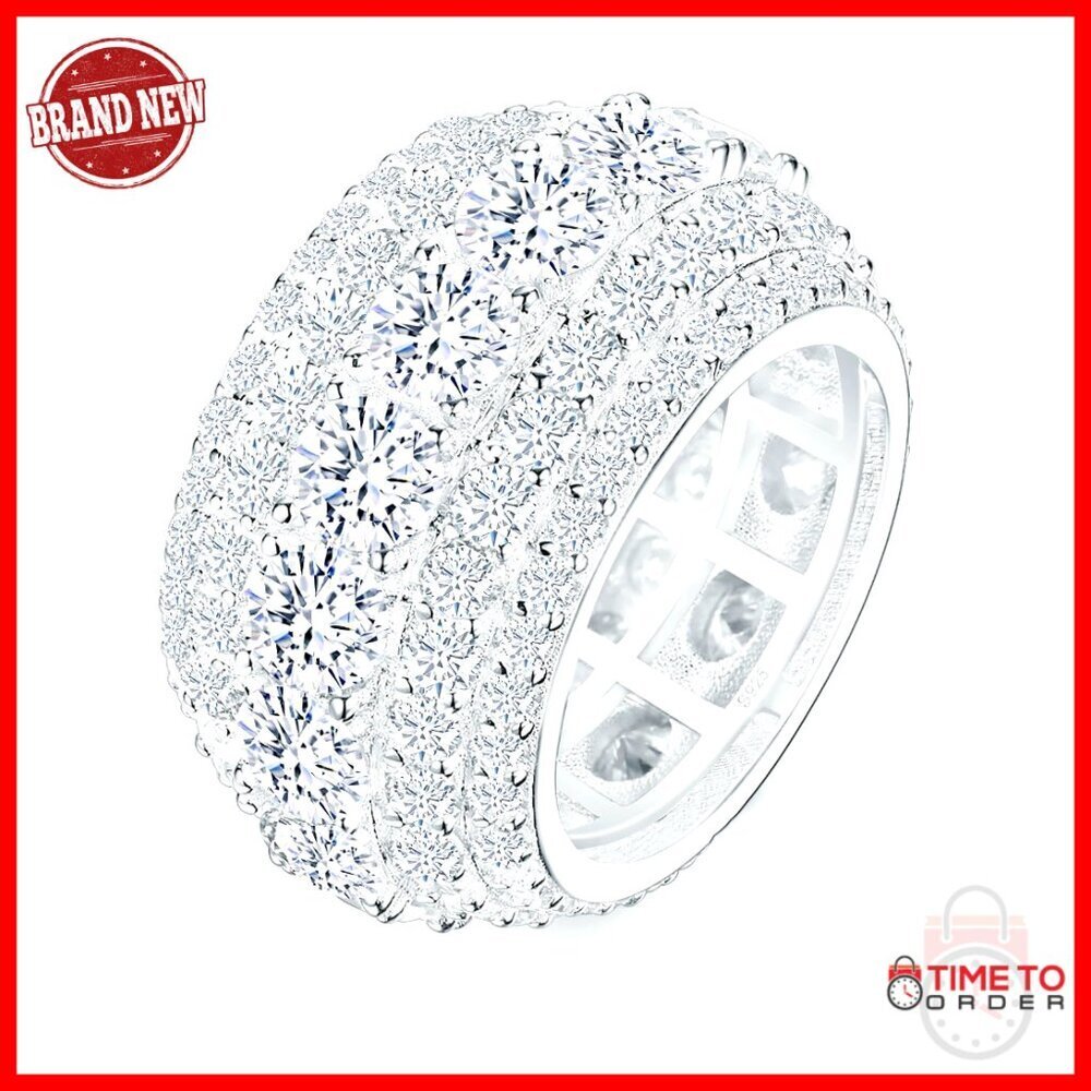 Unisex 5 Row Moissanite Eternity Band Ring 12CT S925 Sterling Silver Size 5-10